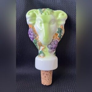 Vintage Cork Wine Stopper Ceramic Sheep Ram Grapes